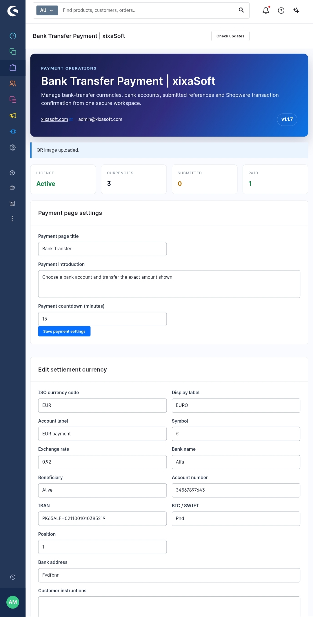 Bank Transfer Payment Shopware 6 | xixaSoft