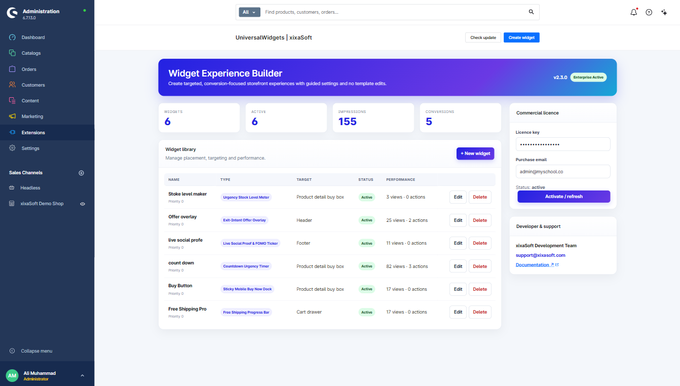Widget Experience Builder | xixaSoft